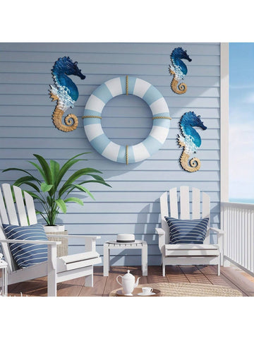 Enhance your wall decor with our Seahorse Serenity: 3 Piece Mediterranean Style Set. Crafted with intricate details, these seahorse designs will bring a touch of underwater charm to any room. Made with high-quality materials, these wall decorations are durable and long-lasting. Perfect for adding a coastal vibe to your home, office, or beach-house.