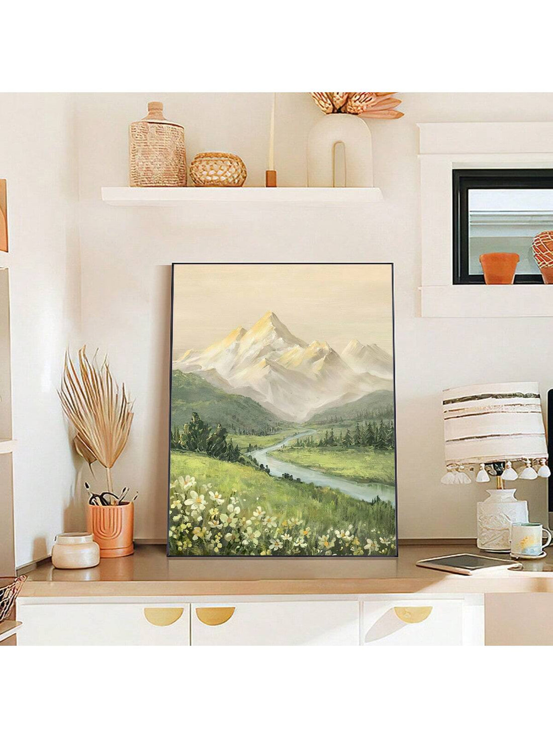 Enhance your home decor with this elegant canvas art featuring a serene Nordic-inspired landscape. The perfect addition to any room, this art piece evokes a sense of tranquility and sophistication. Made with high-quality materials, it is sure to add a touch of sophistication and beauty to your living space.