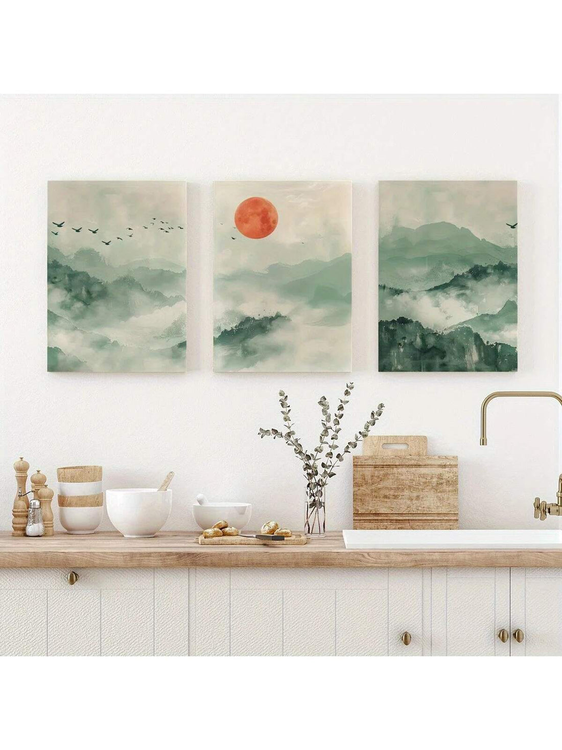 Elevate your living space with the Serene Japandi Sage Green Wall Art Set, featuring minimalist Japanese landscape canvases that blend Scandinavian simplicity with Japanese elegance. This set offers calming sage green tones that create a tranquil atmosphere while enhancing your home's style. Perfect for those seeking refined, understated decor that balances nature-inspired aesthetics with modern design principles.