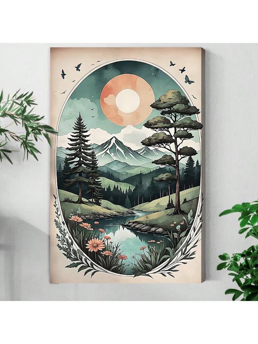 Transform your home into a tranquil oasis with our Serene Mountain Forest Framed Canvas Art. Featuring a boho design, this beautifully crafted wall décor will bring a sense of peace and calm to any room. Let the peaceful nature of a mountain forest surround you in your own home.