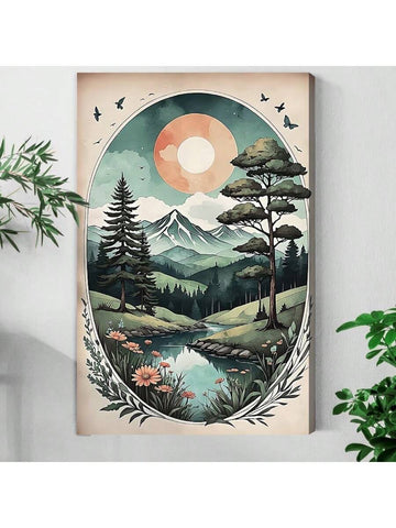 Transform your home into a tranquil oasis with our Serene Mountain Forest Framed Canvas Art. Featuring a boho design, this beautifully crafted wall décor will bring a sense of peace and calm to any room. Let the peaceful nature of a mountain forest surround you in your own home.
