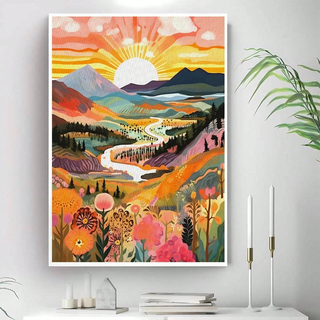 Enhance the tranquility in your home with Serene Scene. This frameless canvas landscape watercolor poster adds a touch of peacefulness to any room. Expertly crafted with high-quality materials, it brings a calming essence to your home decor.