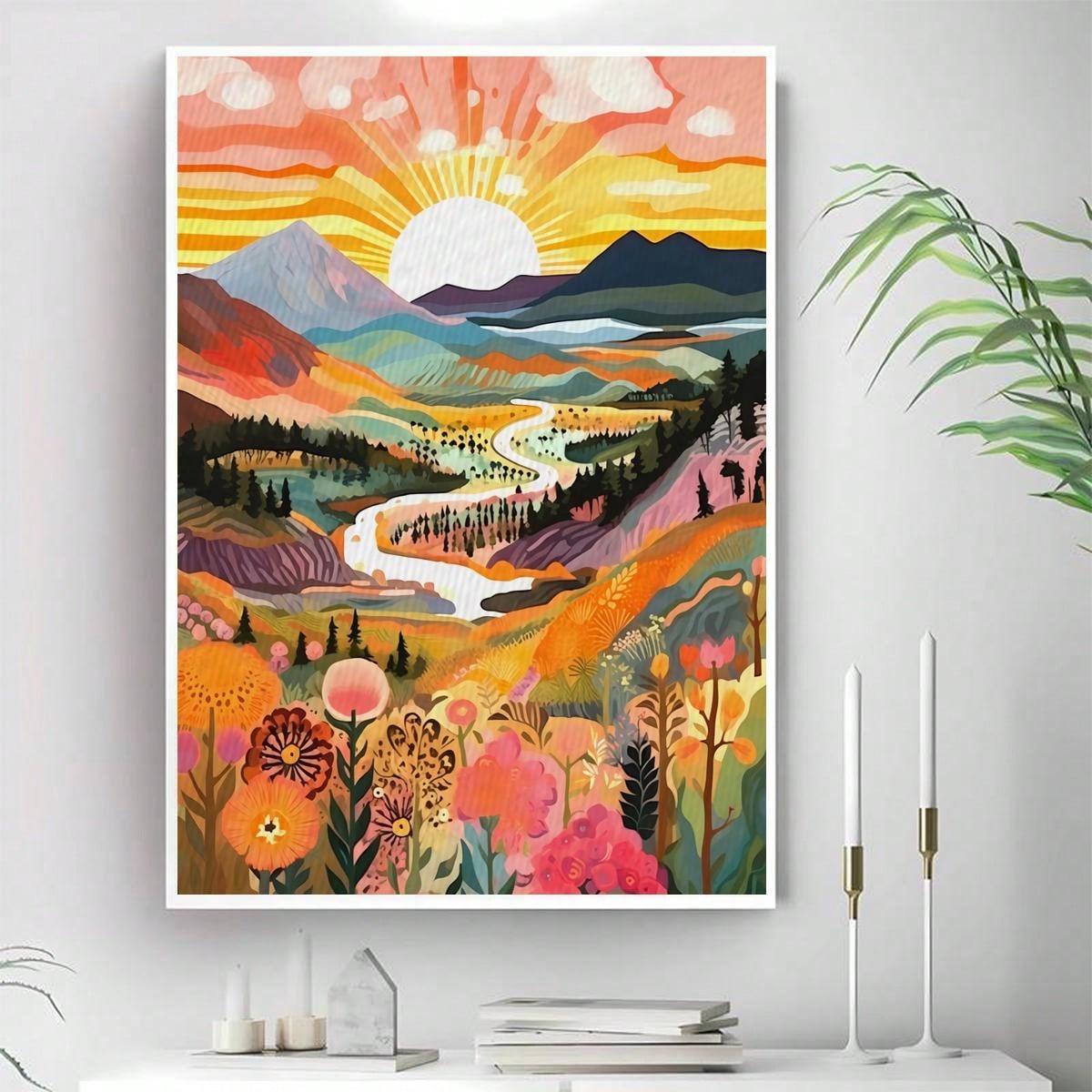 Enhance the tranquility in your home with Serene Scene. This frameless canvas landscape watercolor poster adds a touch of peacefulness to any room. Expertly crafted with high-quality materials, it brings a calming essence to your home decor.