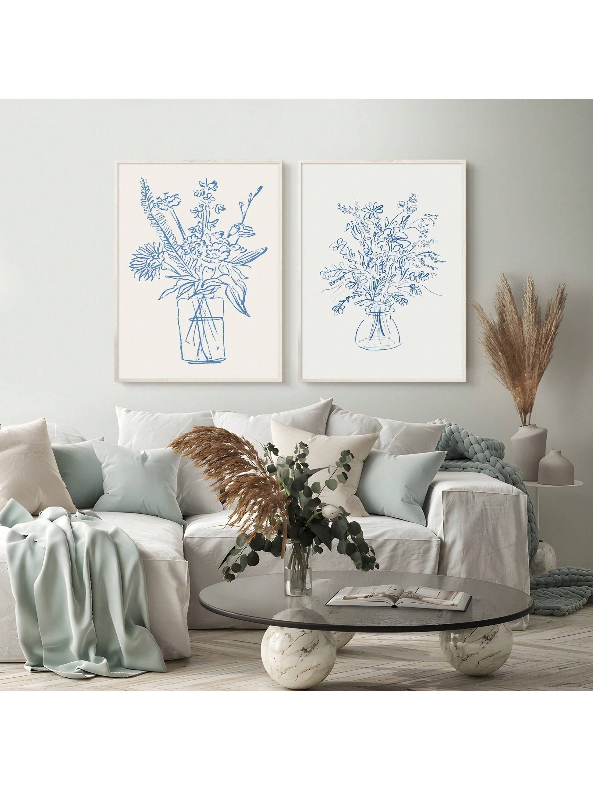 Elevate your home decor with this set of 2 Bohemian Blue Floral Canvas Prints. These aesthetic still life wall art pieces add a touch of color and style to any room. Made with high-quality materials, these prints are sure to enhance your space.