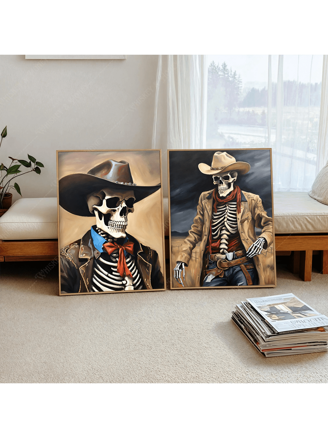 Enhance your space this Halloween with this set of 2 vintage-style skull print wall art pieces. Featuring autumnal tones and classic design, these prints bring a sophisticated seasonal touch to living rooms, bedrooms, offices, and more. Crafted to complement a variety of decor styles, they offer a subtle yet striking way to celebrate the season with timeless appeal.