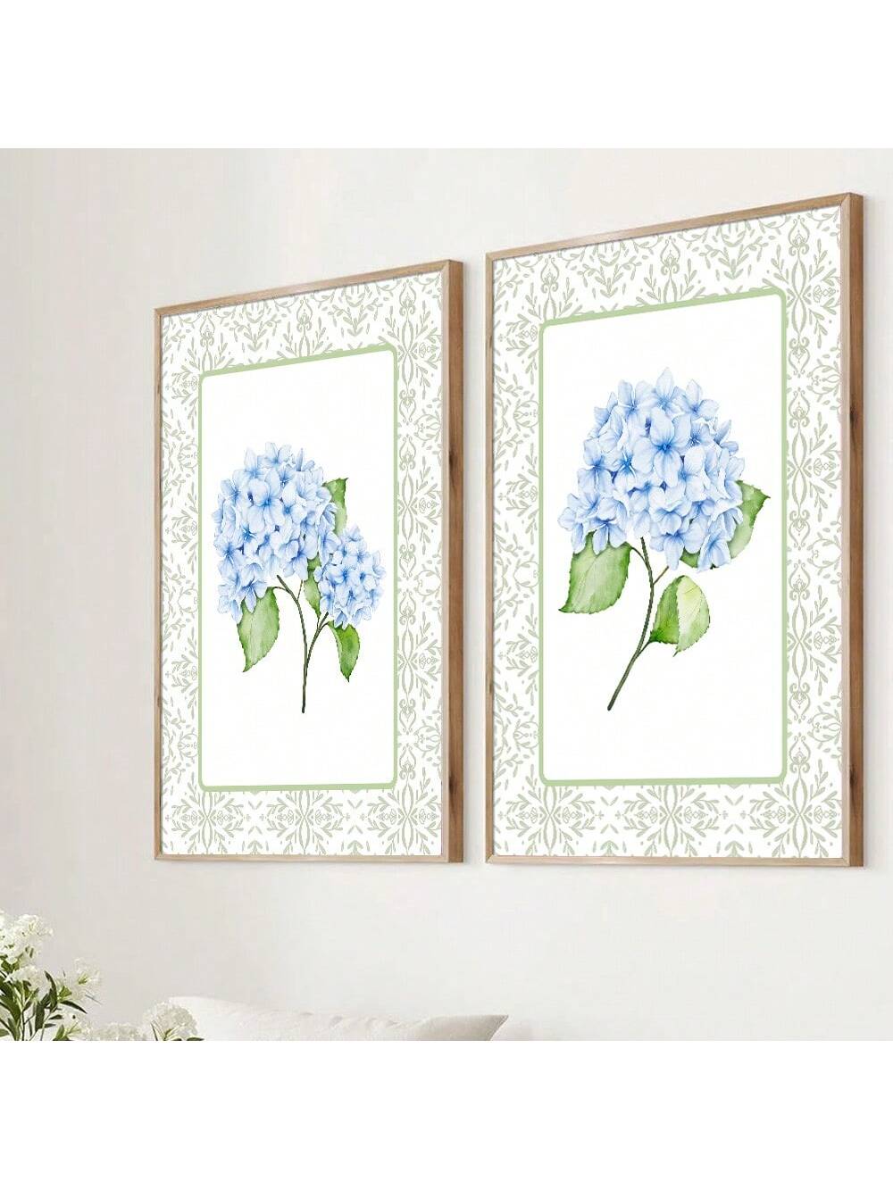 Elevate your coastal-inspired interiors with this set of two unframed canvas prints featuring delicate blue hydrangea blooms. These art pieces bring a serene, natural touch to any room, enhancing your décor with subtle color and botanical elegance. Their unframed design allows for versatile display options, making them ideal for personalized styling in living spaces, bedrooms, or offices. Crafted to complement a coastal aesthetic, these prints offer a refined way to introduce floral charm without overwhelmi