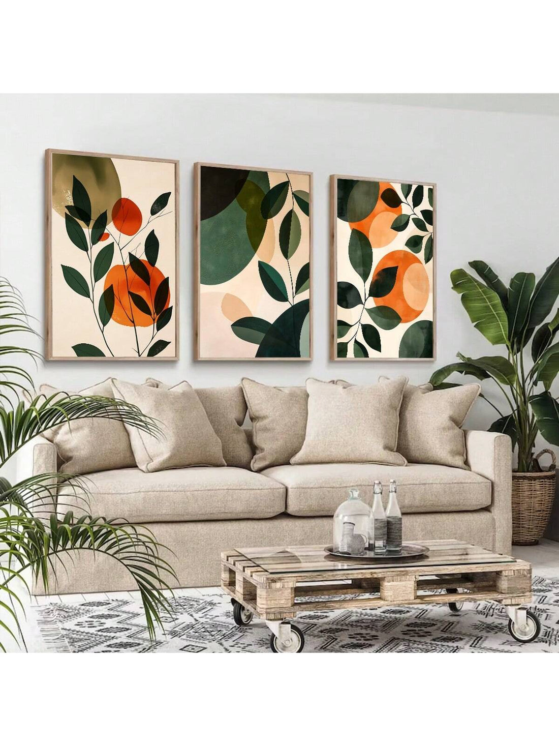 Elevate your space with this set of 3 abstract botanical prints, designed for modern gallery walls. These unframed minimalist artworks feature organic shapes and subtle tones that bring a refined, contemporary touch to any room. Ideal for layering or standalone display, they offer versatile styling options that complement a variety of interior aesthetics while maintaining an understated elegance.