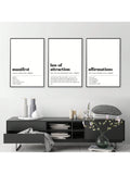 Elevate your living space with this set of 3 inspirational white canvas wall art pieces, each featuring carefully crafted positive affirmations. Designed to motivate and uplift, these canvases blend minimalist aesthetics with meaningful messages, making them ideal for creating a focused and encouraging environment at home or in the office. Durable and easy to hang, they offer a sophisticated way to inspire daily confidence and positivity.