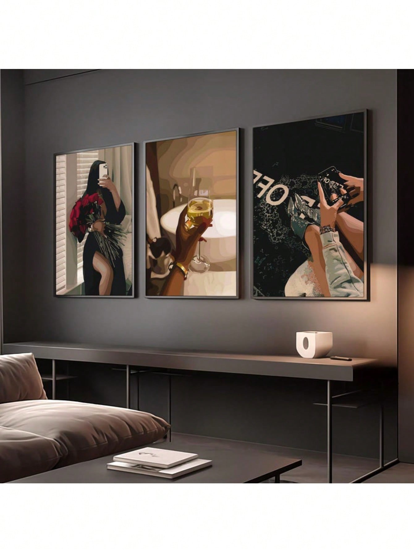 Elevate your girl's room with this set of 3 luxury black art posters, designed to bring a sophisticated and fashionable touch to any space. These high-quality canvas prints feature elegant, modern designs that complement contemporary decor while adding depth and style. Perfect for creating a chic atmosphere, these art pieces are easy to hang and maintain, making them an ideal choice for home decoration that combines aesthetic appeal with lasting quality.