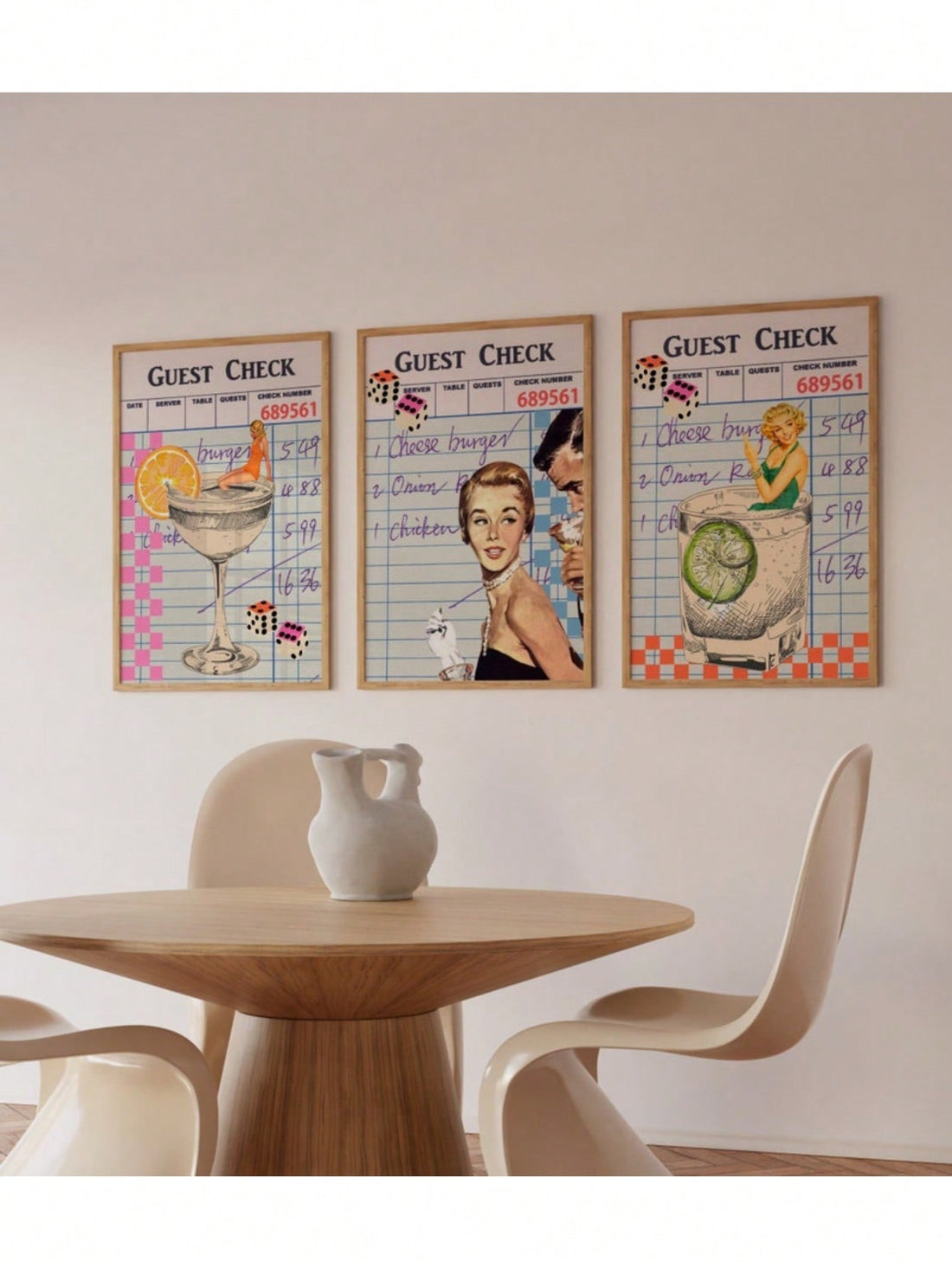 Elevate your space with this set of 3 Retro Guest Check Drink Prints, expertly designed to bring vintage charm to bar carts and college apartments. Each print captures the nostalgic feel of classic drink orders, adding a stylish and authentic touch to your décor. Ideal for those who appreciate retro aesthetics, these prints are a unique way to personalize your entertaining area with timeless appeal.
