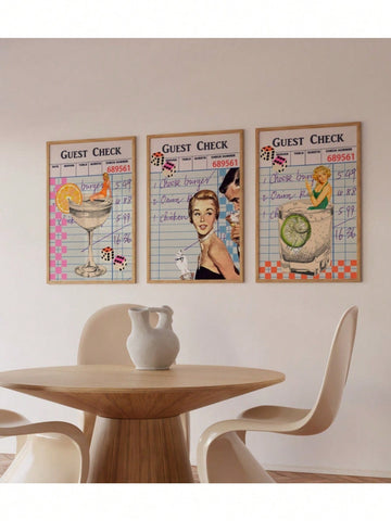 Elevate your space with this set of 3 Retro Guest Check Drink Prints, expertly designed to bring vintage charm to bar carts and college apartments. Each print captures the nostalgic feel of classic drink orders, adding a stylish and authentic touch to your décor. Ideal for those who appreciate retro aesthetics, these prints are a unique way to personalize your entertaining area with timeless appeal.