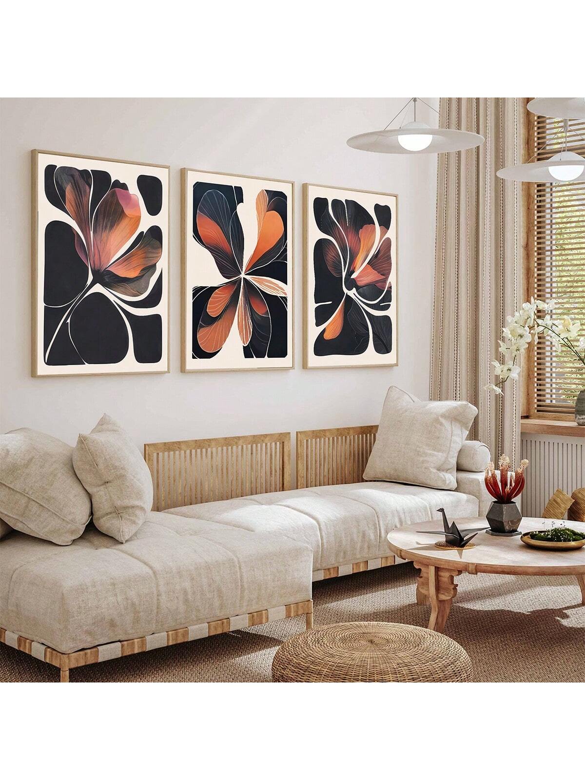 Elevate your living space with this set of three unframed abstract botanical canvas prints. Featuring modern floral designs, these artworks bring a sophisticated and contemporary touch to bedrooms and living rooms. Their versatile style complements various decor themes, adding subtle color and texture without overwhelming your walls. Perfect for those seeking refined, nature-inspired art that enhances ambiance with understated elegance.