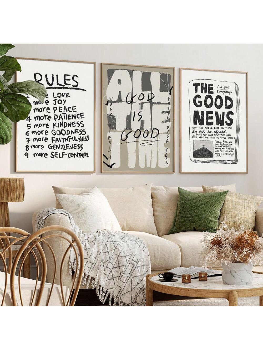 Enhance your home or dorm with this set of 3 unframed Christian retro art posters. These posters not only add a touch of aesthetic appeal, but also serve as a constant reminder of your faith. Perfect for creating a cozy and meaningful atmosphere in any room.