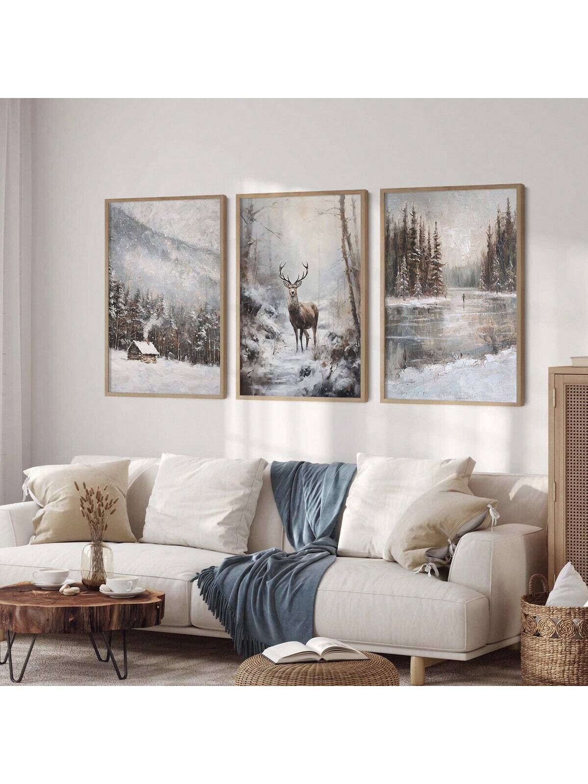 Add a touch of vintage charm to your home decor with this set of 3 Winter Landscape Oil Painting Prints. Featuring cozy snowy forests, these prints will bring a warm and inviting feel to any room. Perfect for farmhouse style homes, these wall art pieces will add a rustic yet elegant touch to your space.