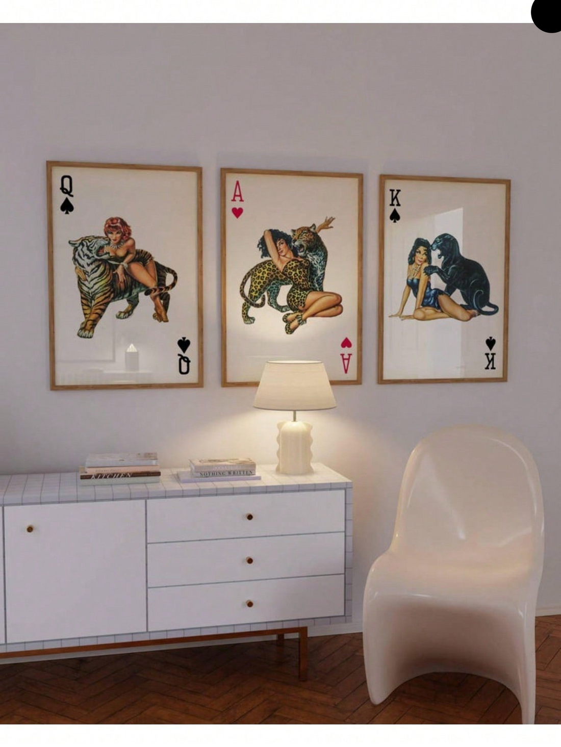 Transform your space with this captivating set of three Y2K vintage-inspired wall art pieces featuring bold ace of hearts motifs and retro animal prints. Each print captures the nostalgic aesthetic of early 2000s design, blending playful symbolism with contemporary appeal. 