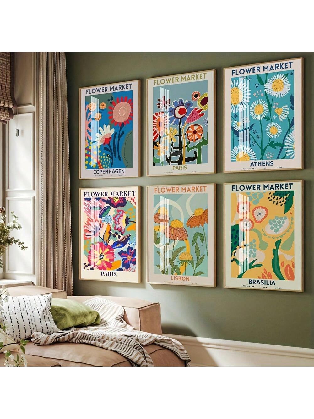 Elevate your living space with this set of 6 modern canvas art prints featuring vibrant flower market scenes. Designed to complement contemporary interiors, these high-quality prints bring a fresh, stylish touch to bedrooms and living rooms. Their versatile aesthetic makes them an ideal gift for art enthusiasts seeking to enhance home decor with a sophisticated floral theme.