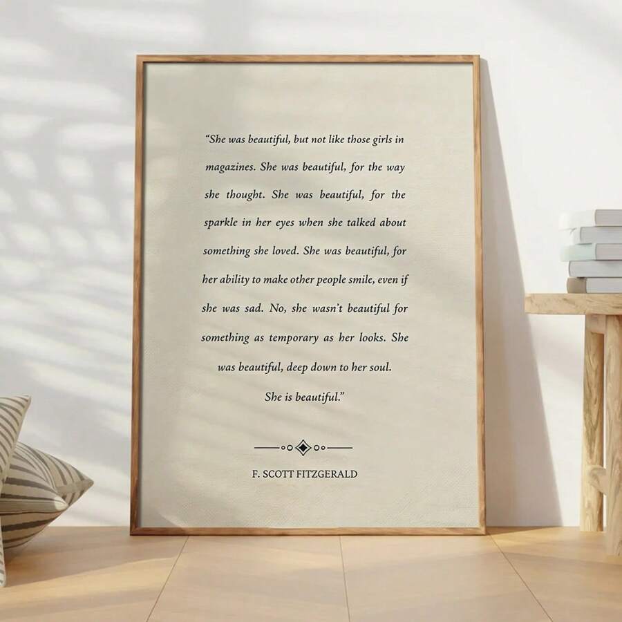 She Was Beautiful F. Scott Fitzgerald quote canvas poster