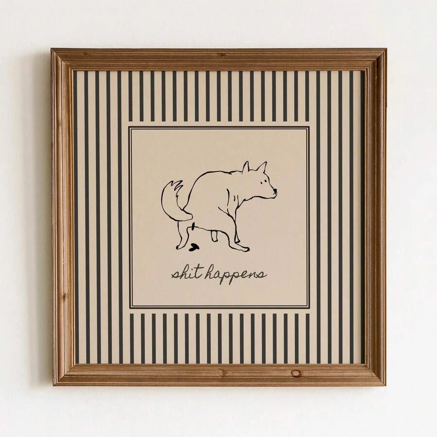 Shit Happens Vintage Dog Canvas Wall Art Striped Retro Funny Home Decor