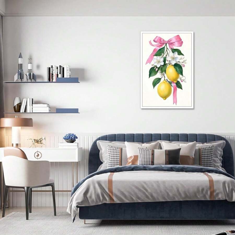 Simple Lemon Bow Kitchen Framed Canvas Wall Art Print