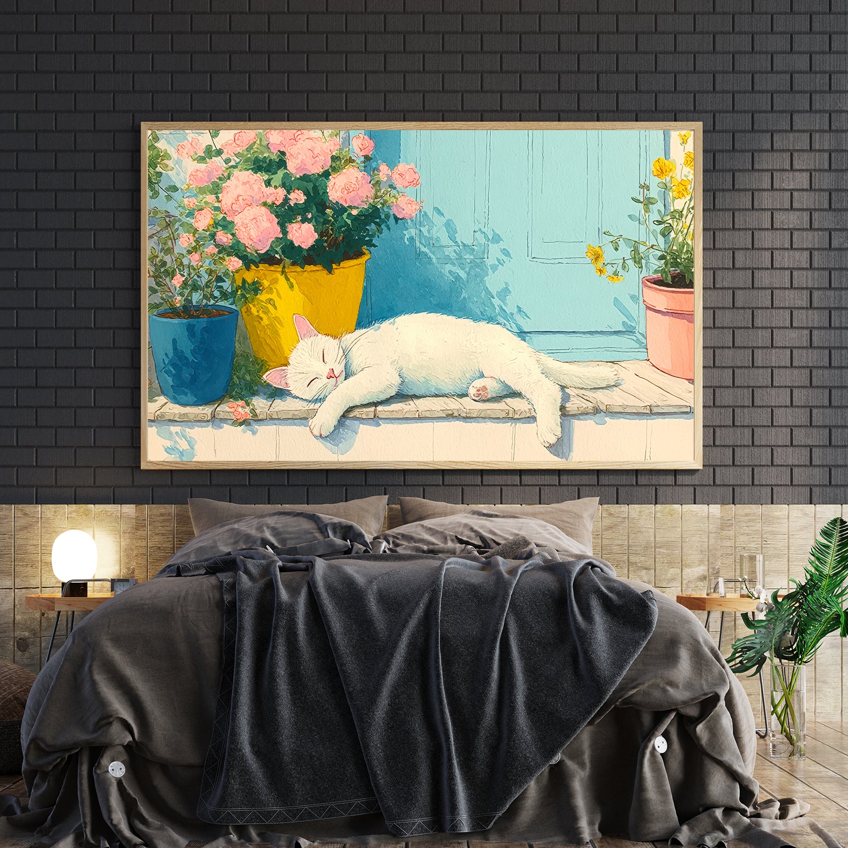 Enhance your living space with this elegant Sleeping Cat with Pink Roses canvas wall art. Perfectly suited for living rooms, sofa backdrops, or bedside decoration, it adds a serene and charming touch to your home decor. The delicate pink roses complement the peaceful cat image, creating a calming atmosphere that blends seamlessly with various interior styles. Crafted for durability and visual appeal, this canvas art piece elevates your environment with subtle sophistication.