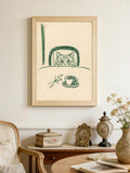 Vintage sneaky cat kitchen canvas poster framed in a classic living room