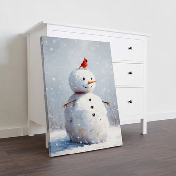 Bring the serene beauty of winter into your home with this charming canvas wall art featuring a snowman and cardinal in a tranquil landscape. The simple, elegant composition captures the essence of the season with soft brushwork and a peaceful color palette.