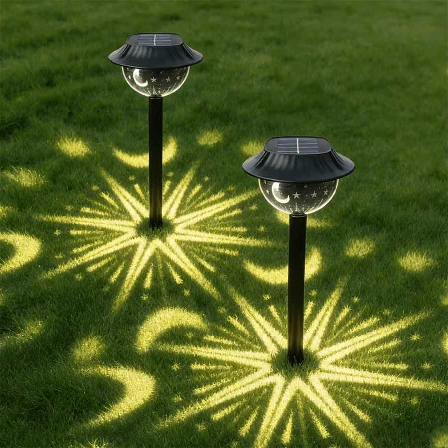 Waterproof garden light ground socket rod detail with warm patterned glow