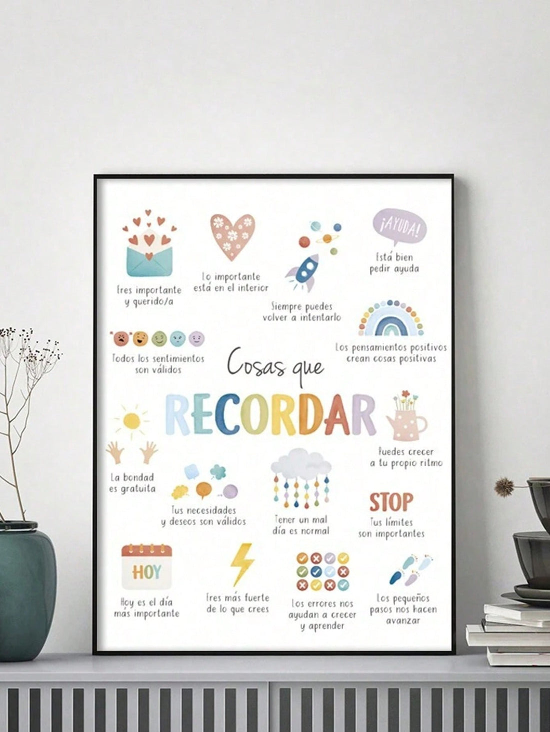 Spanish Quotes Wall Art for Kids offers thoughtfully designed canvas decor that brings inspiration and calm to therapy rooms and quiet spaces. Featuring uplifting messages in Spanish, this artwork supports emotional well-being and encourages positive thinking. Its vibrant yet soothing design makes it an ideal addition to environments focused on growth, healing, and relaxation for children.