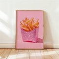 Sparkling French Fries Pink Pop Art Canvas poster with vibrant color and playful style. Perfect for kitchens, cafés, bedrooms, dorms, and fun decor.