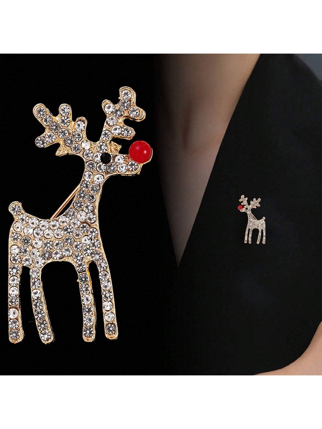 Add a touch of elegance and holiday spirit to any outfit with our Sparkling Rhinestone Reindeer Brooch. Adorned with shimmering rhinestones, this versatile pin is perfect for all your festive occasions. Celebrate in style with this must-have holiday accessory.