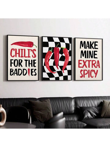 Elevate your kitchen ambiance with this expert-curated 3-piece unframed chilli wall art set. Designed for modern spaces, each piece captures the vibrant essence of chili peppers, adding a bold splash of color and culinary inspiration. The unframed format offers versatile styling options, allowing seamless integration into various decor themes. Perfect for those seeking to combine contemporary design with a touch of spice, this set transforms your kitchen into a lively, inviting environment.