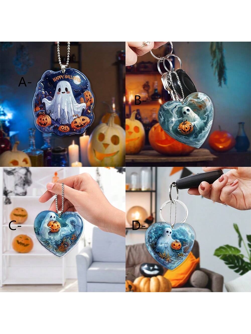 Elevate your Halloween party decorations with this spook-tacular Cute Ghost Pumpkin Car Hanging Keychain. Made with high-quality materials, this charming keychain will add a touch of festive fun to your car or home. The perfect accessory for any ghost or pumpkin lover, get yours today and make your Halloween a little more boo-tiful.
