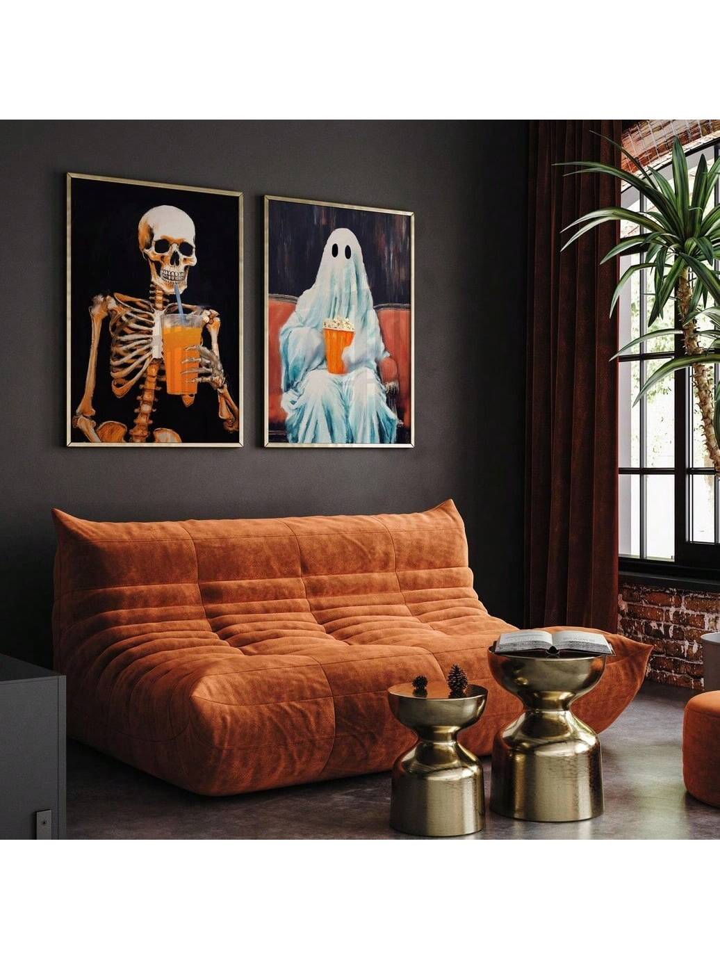 Elevate your Halloween decor with this expert-curated 2-piece wall art set featuring vintage-inspired skeleton and ghost posters. Perfect for adding a classic spooky touch to any room, these high-quality prints blend nostalgic charm with eerie elegance. Ideal for creating a festive atmosphere, they offer a timeless aesthetic that complements both modern and traditional interiors. Durable and visually striking, this set is a sophisticated choice for Halloween enthusiasts seeking tasteful yet haunting home ac