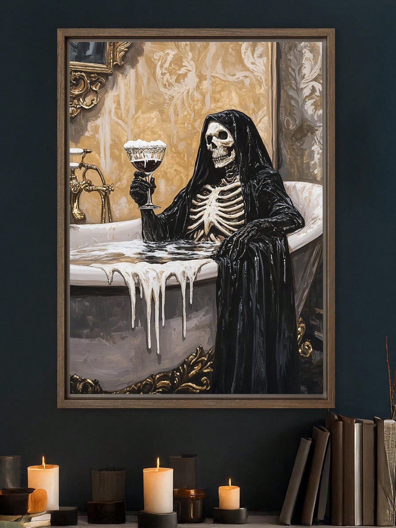 Elevate your Halloween ambiance with the Spooky Bubblebath Art canvas poster, featuring a whimsigoth ghost alongside a sleek black cat. This expertly crafted piece blends eerie charm with artistic sophistication, making it an ideal addition to your seasonal home decor. Printed on high-quality canvas, it offers durability and vivid detail, ensuring your Halloween display is both striking and long-lasting. Perfect for those who appreciate a tasteful yet spooky aesthetic.