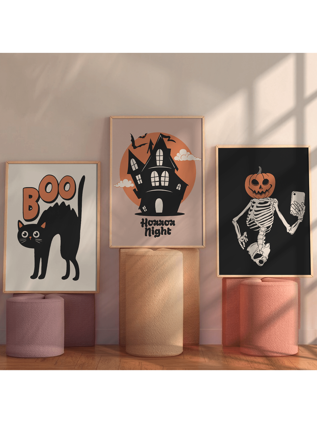 Elevate your Halloween decor with the Spooky Chic 3-Piece Wall Art Set. This minimalist collection combines playful design with subtle seasonal charm, perfect for adding a sophisticated yet festive touch to any room. Crafted to complement modern interiors, these pieces bring a curated Halloween vibe without overwhelming your space. Ideal for those seeking stylish, understated holiday decorations that blend seamlessly with everyday decor.