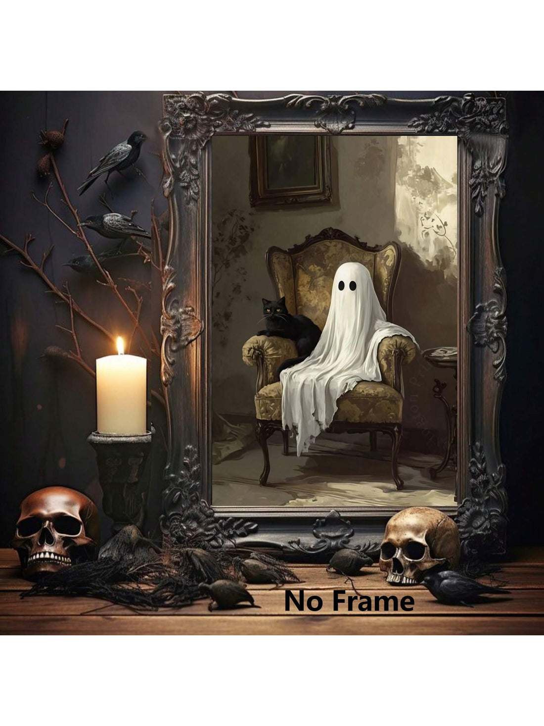 Elevate your Halloween decor with this sophisticated canvas art featuring a graceful ghost and a sleek black cat. Designed to blend spooky charm with refined style, it adds a tasteful seasonal touch to any room. Crafted with high-quality materials, this artwork ensures lasting vibrancy and elegance, making it a perfect choice for those who appreciate subtle yet impactful holiday decorations.