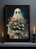 Elevate your dark academia or gothic-inspired space with this Spooky Ghost Holding Flowers canvas print. Combining eerie Halloween charm with delicate floral elements, this artwork adds a sophisticated yet haunting touch to your decor. Printed on high-quality canvas, it offers lasting vibrancy and texture, perfect for creating an atmospheric focal point in any room. Ideal for those who appreciate the blend of macabre and elegance in their interior design.