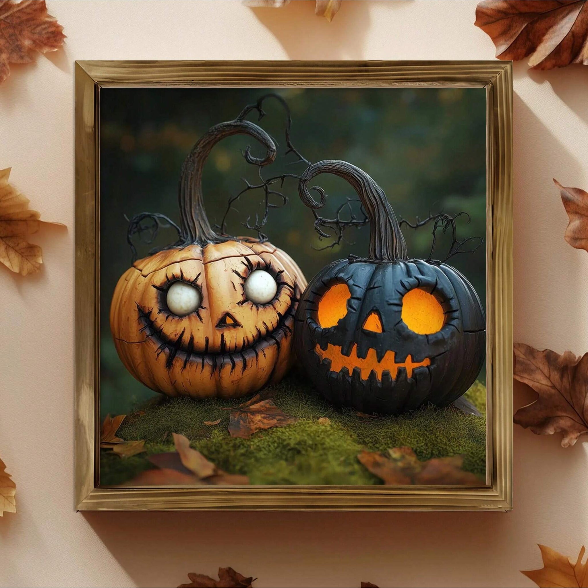 Elevate your Halloween ambiance with this Spooky Gothic Jack-O'-Lantern Canvas Wall Art. Crafted to capture the eerie essence of the season, this piece combines gothic artistry with classic Halloween imagery. Its high-quality canvas ensures durability and vivid detail, making it a striking focal point for any room. Perfect for those seeking sophisticated seasonal decor that blends tradition with a dark, stylish edge.