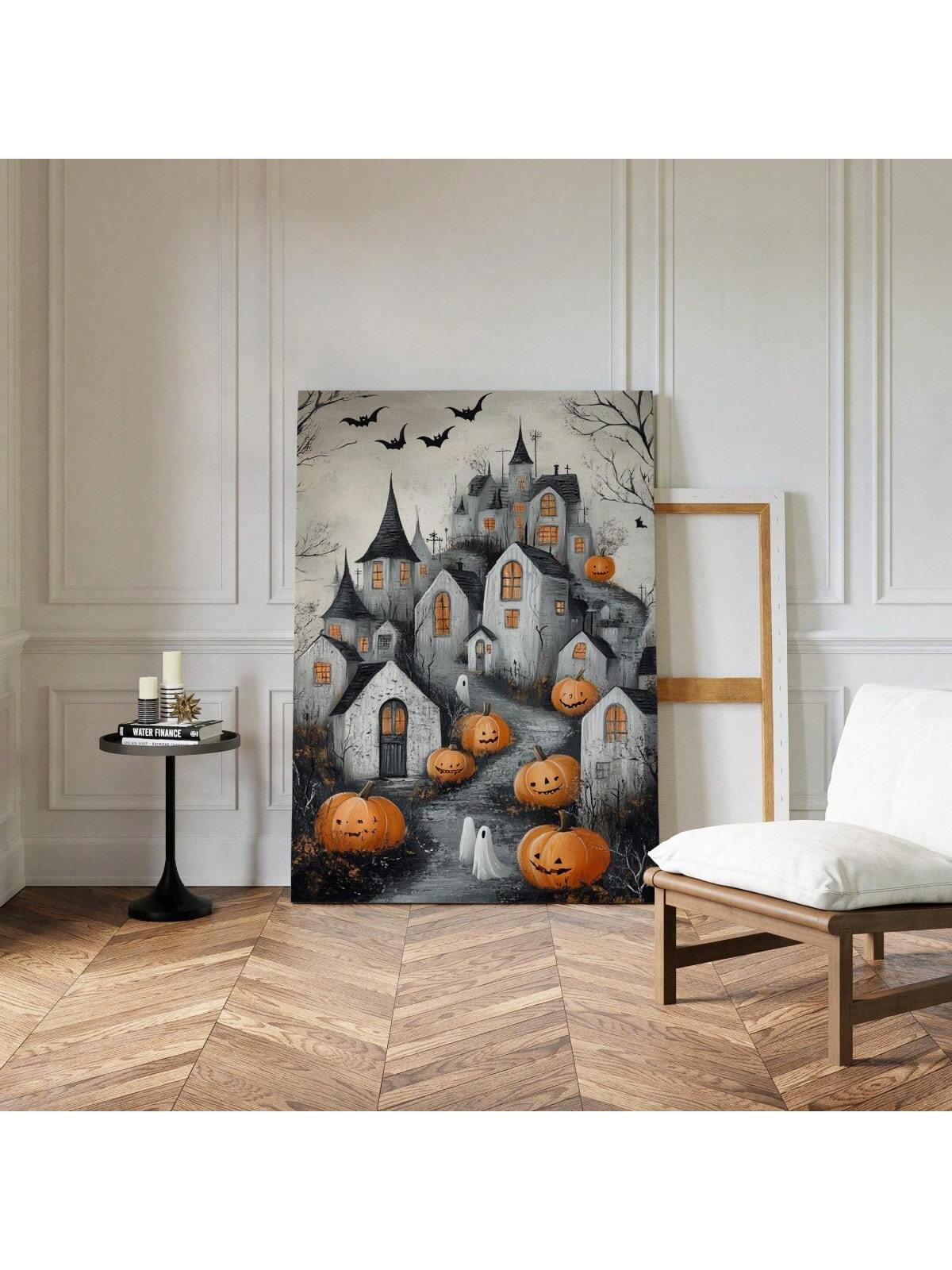 The Spooky Haunted Village Canvas Art brings a refined Halloween atmosphere to your home with its detailed depiction of pumpkins, ghosts, and bats. This festive piece expertly balances spooky charm and artistic quality, making it an ideal addition for seasonal decoration. Its vivid imagery and high-quality canvas construction ensure lasting appeal, enhancing your holiday ambiance with subtle sophistication.