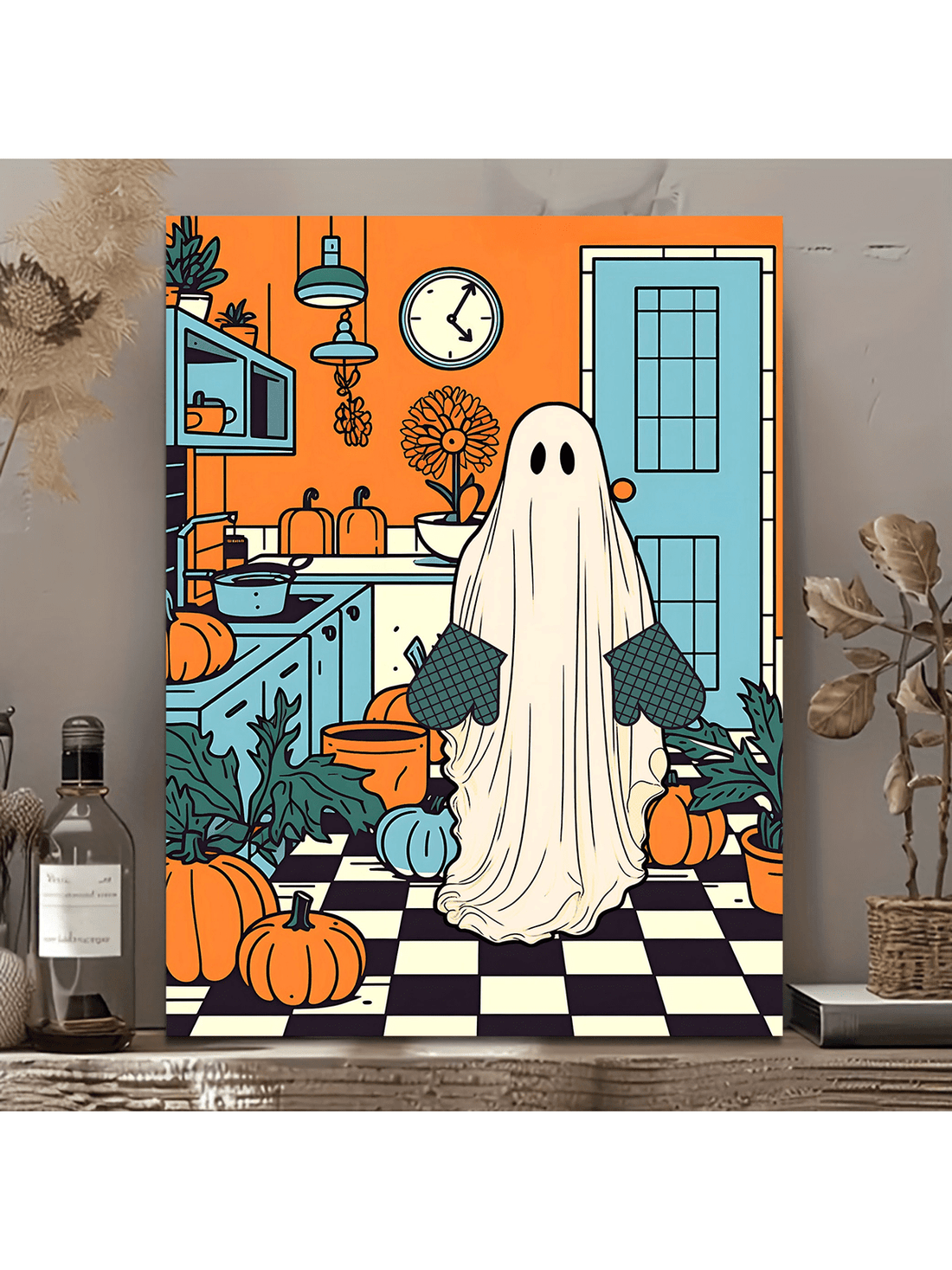 Celebrate the charm of Halloween with this Spooky Vintage Art featuring Oscar The Ghost making snacks. Perfect for adding a whimsical yet nostalgic touch to your home or office, this unique wall decor blends classic Halloween spirit with playful artistry. Its vintage style enhances any space, creating an inviting atmosphere that sparks conversation and seasonal delight. Ideal for enthusiasts of timeless holiday aesthetics seeking expert-quality decoration.