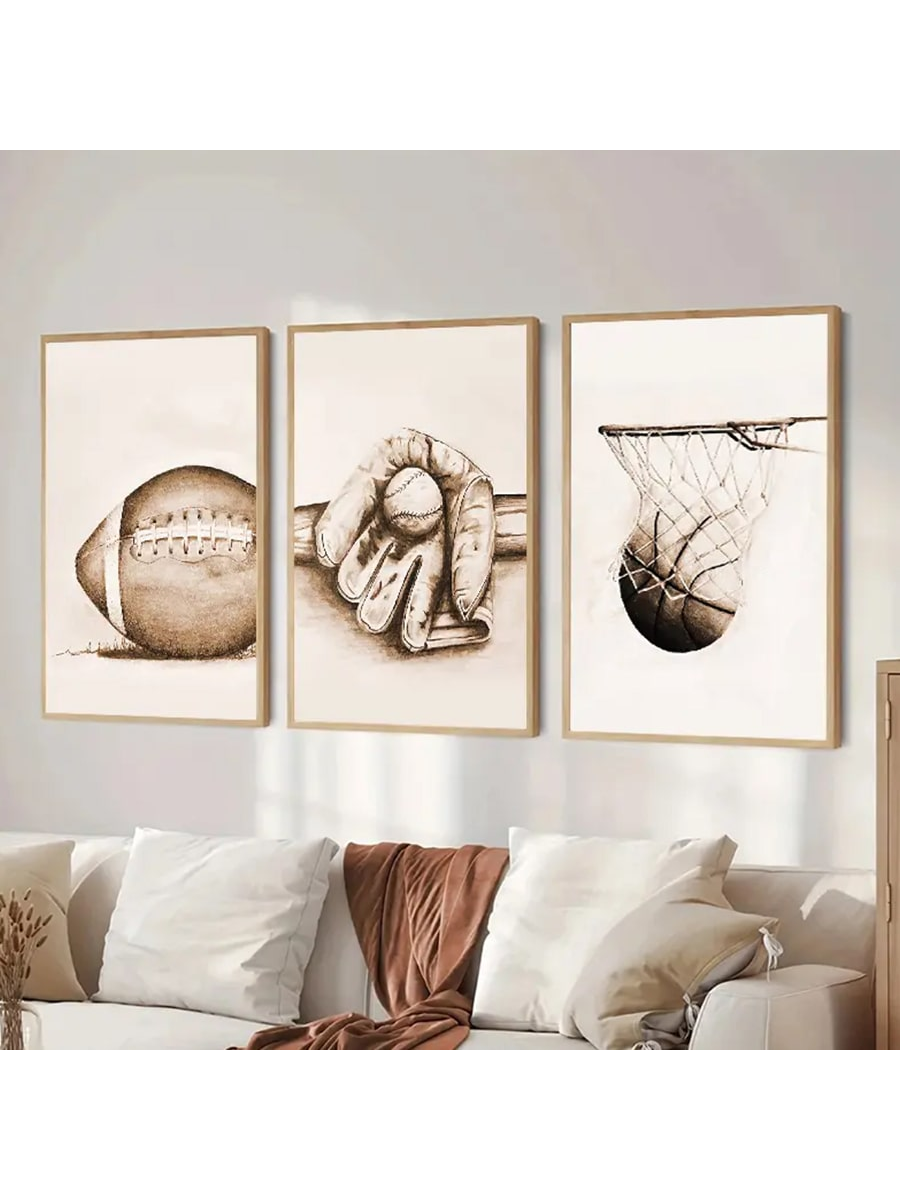 Elevate your young athlete's room with our Sporty Vibes wall art set. This 3-piece canvas set features inspirational sports visuals that will motivate and inspire your little champion. Perfect for any sports lover's room, these high-quality canvases will add a touch of energy and vitality to any space.