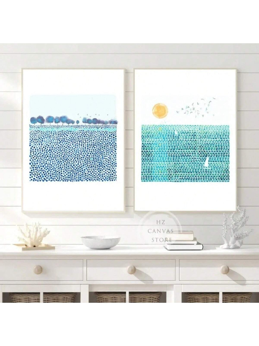 Infuse your living room with the calming essence of the ocean with this stunning Spring Abstract Landscape Canvas Art. Featuring modern blue and green sea prints, this unframed wall art is the perfect gift for anyone wishing to add a touch of serenity and beauty to their home decor.