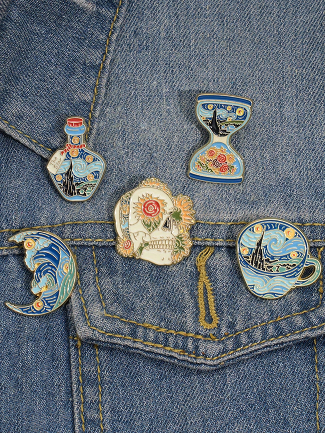 Add a touch of artistic flair with these Starry Night Enamel Pins, featuring a custom Van Gogh oil painting design. Made from high quality materials, these brooches are perfect for any art lover and add a unique touch to any outfit. Elevate your style with this one-of-a-kind set.