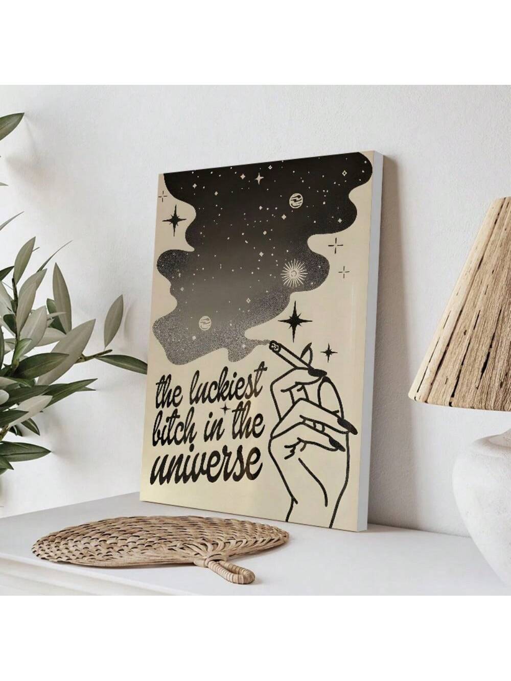 Enhance your home decor with our Starry Night Smoke painting. This wooden framed canvas piece adds a touch of elegance to any room. The beautiful color scheme and intricate design bring a sense of relaxation and tranquility to your space. Elevate your interior with this stunning home decoration.