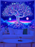 Transform any wall into a breathtaking statement with the Starry Night Tree of Life UV Reactive Tapestry. This stunning piece of aesthetic hippie home decor features intricate detailing and a reactive UV coating that glows in low light. Elevate your space with this unique and captivating tapestry.