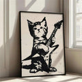 Punk guitar cat poster leaning by window