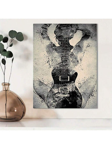 Capture the essence of musical passion with this striking ink painting featuring a dynamic guitar woman. This modern black and white canvas art brings contemporary elegance to any space, perfect for music enthusiasts and art lovers alike.