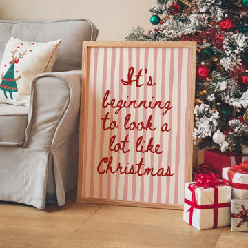 Striped "Merry Christmas" Vintage Pink & Red Preppy Xmas Canvas Poster