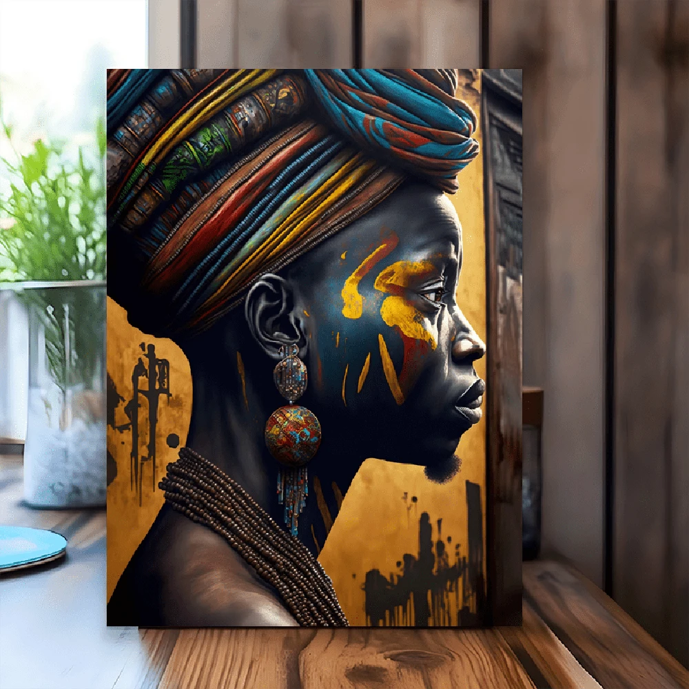 Elevate your space with this striking African portrait canvas print, featuring bold artistic expression that commands attention. The wooden frame adds warmth and sophistication, seamlessly complementing modern, boho, Scandinavian, or traditional interiors.