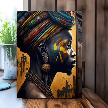 Elevate your space with this striking African portrait canvas print, featuring bold artistic expression that commands attention. The wooden frame adds warmth and sophistication, seamlessly complementing modern, boho, Scandinavian, or traditional interiors.